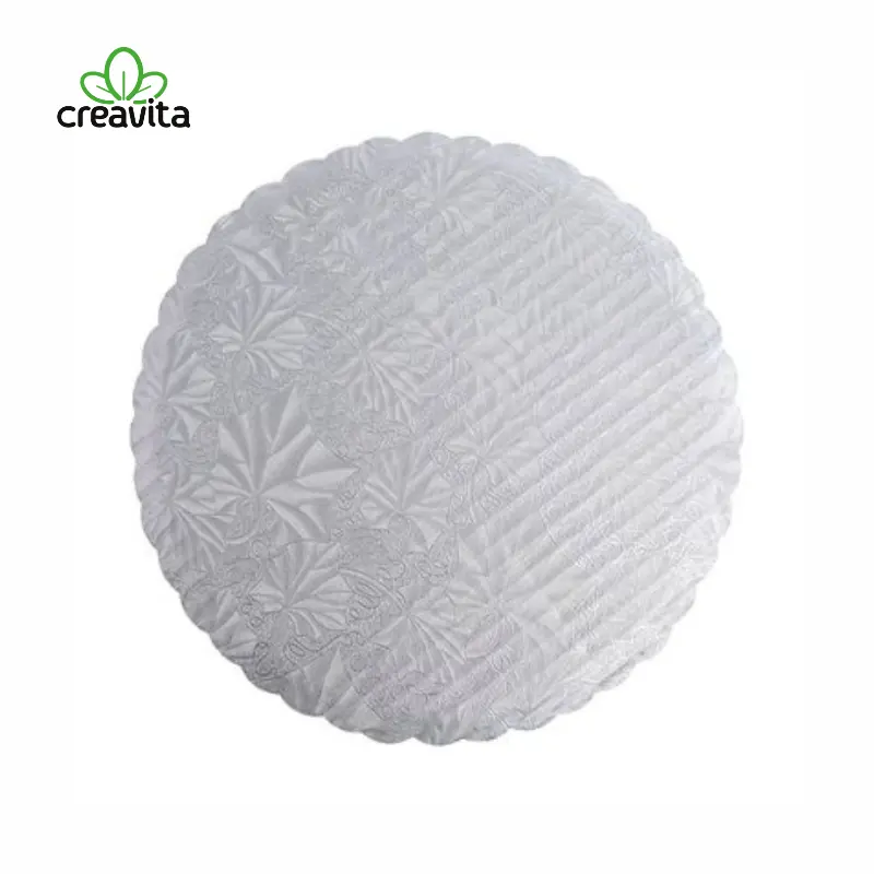 Platou tort rotund argintiu cu margine ondulata, carton ondulat   Ø25,50xH0,35 cm GustaPro