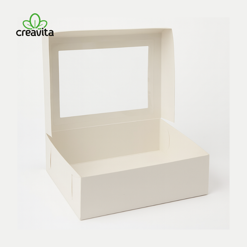 Cutie pentru prajituri alba 20x10x5 cm cu fereastra GustaPro