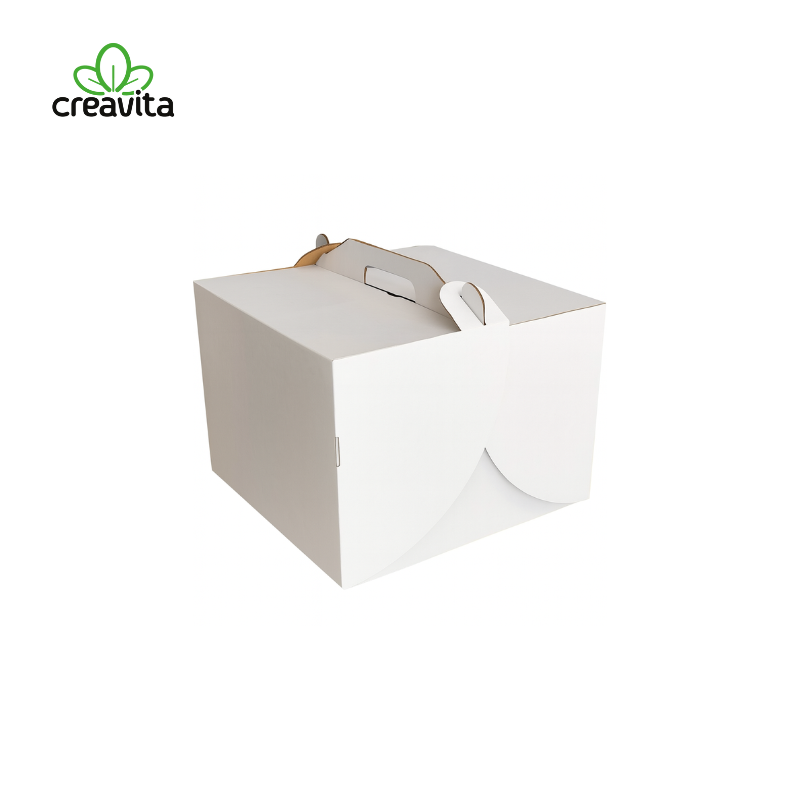 Cutie pentru tort alb/kraft 30,5x30,5x25 cm cu maner Gusta Pro