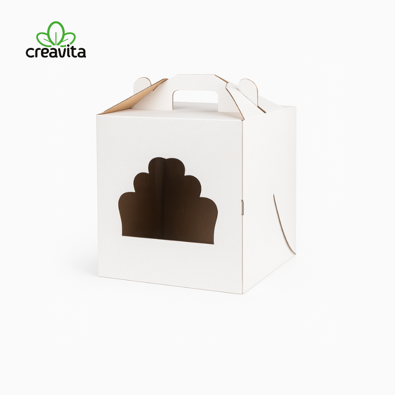 Cutie pentru tort alb/kraft 28,5x28,5x30 cm cu fereastra GustaPro