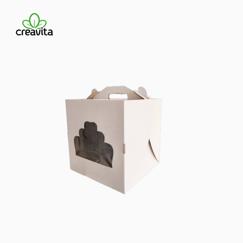 Cutie pentru tort alb/kraft 30,5x30,5x35 cm cu fereastra GustaPro
