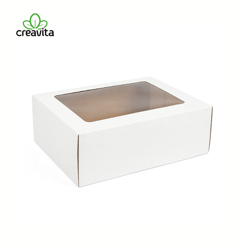Cutie pentru tort alb/kraft cu fereastra 35x25x11 cm GustaPro